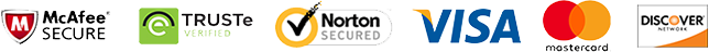 McAfee Secure, TRUSTe, Norton Secured, Visa, Mastercard, Discover